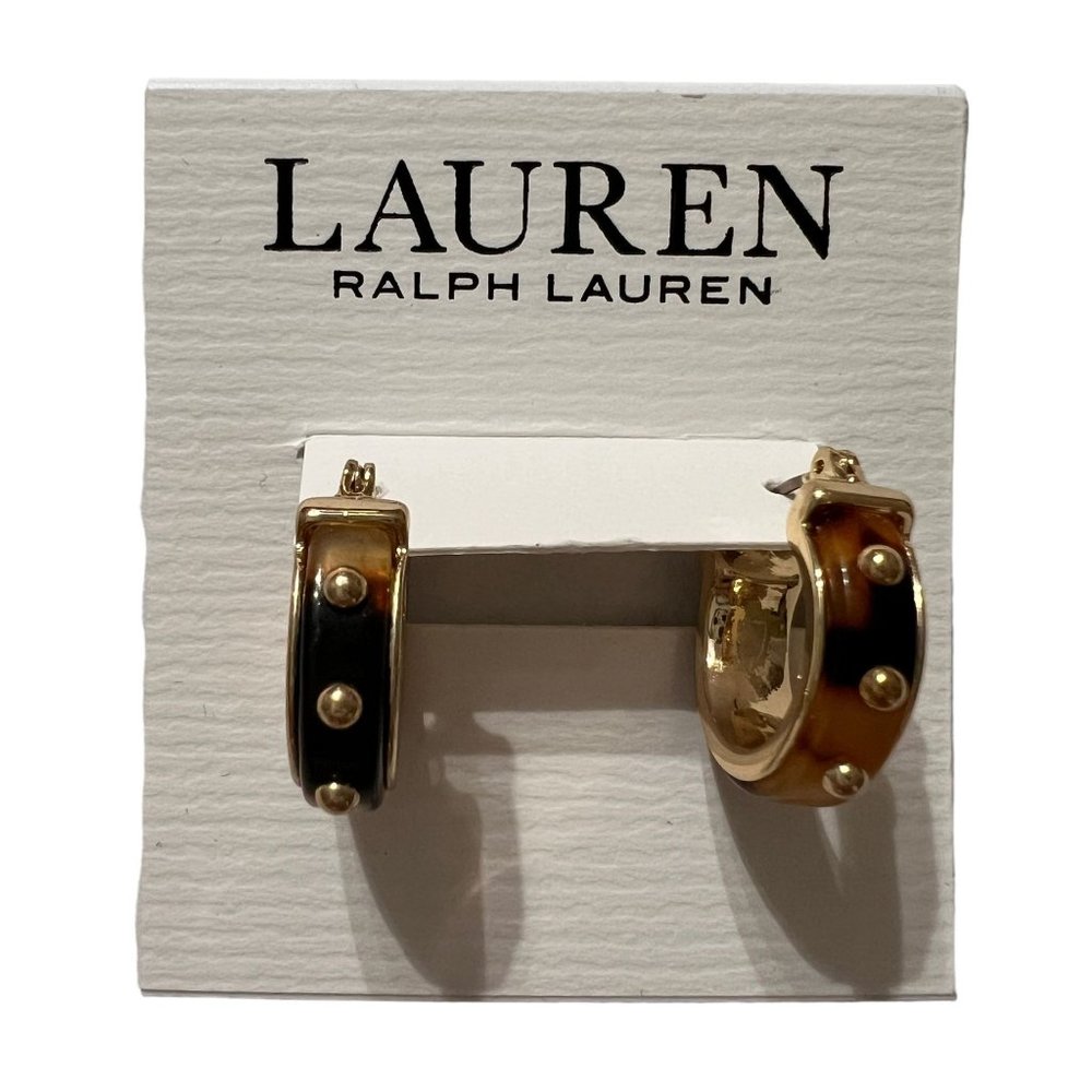 NWT Ralph Lauren Tortoise Gold Studded Bangle Clamper Bracelet Huggie Earrings - Picture 5 of 14